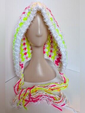 NEW, Crochet hood, black reactive with beads, handmade